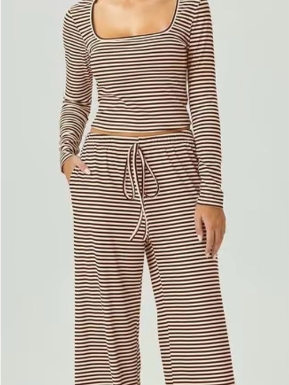 Striped Two-Piece Lounge Set - Brown & Cream
